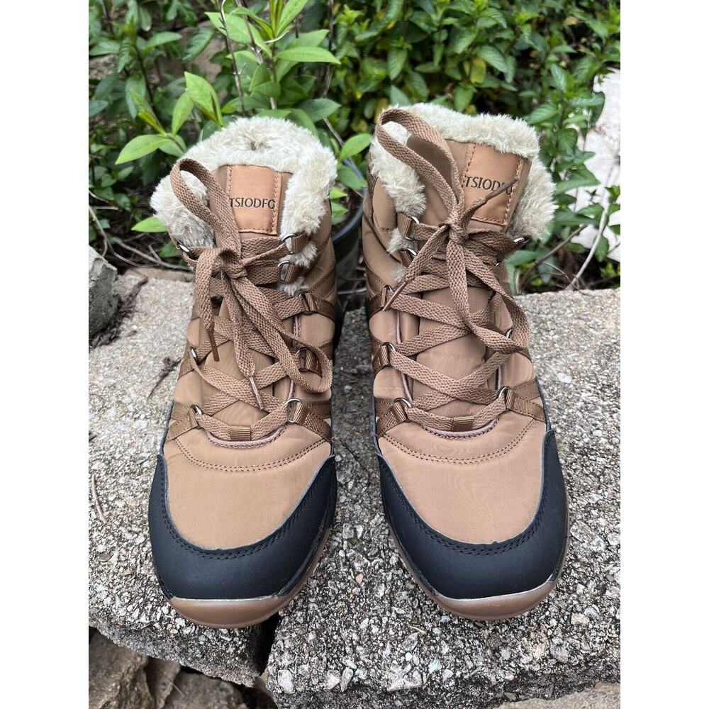 Women Hiking Boots Sz 42 US 11-12 Tan Winter Faux Fur Warm Hiking EUC